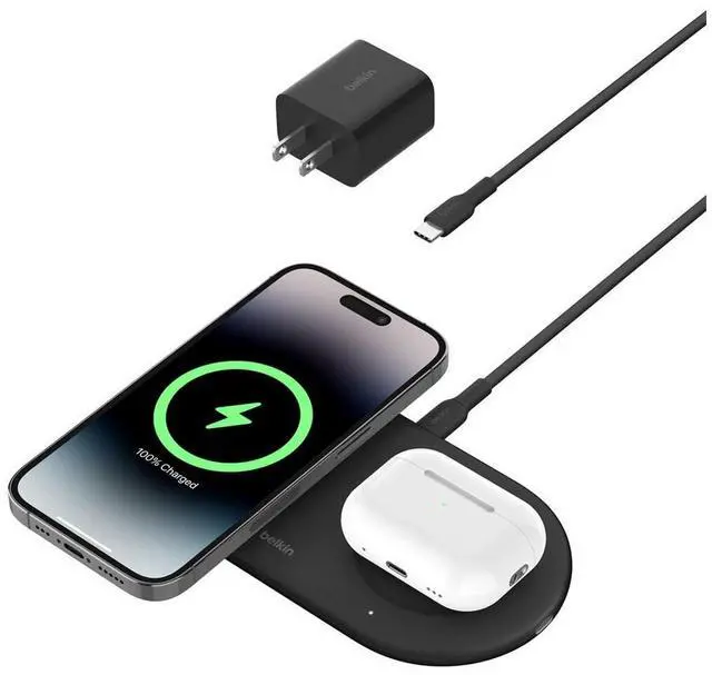 Alt view image 5 of 5 - Belkin BoostCharge Pro 15W 2-In-1 Magnetic Wireless Charging Pad with Qi2, Black