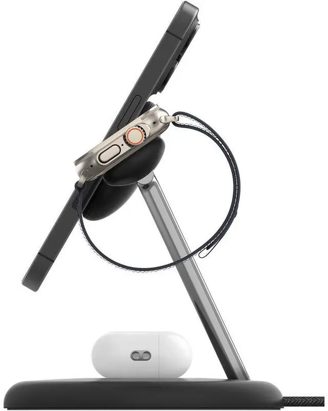 Alt view image 11 of 12 - Belkin BoostCharge Pro Cradle - Wireless - iPhone, Apple Watch, AirPods - 3 Slot - Qi2 - Charging Capability - Black