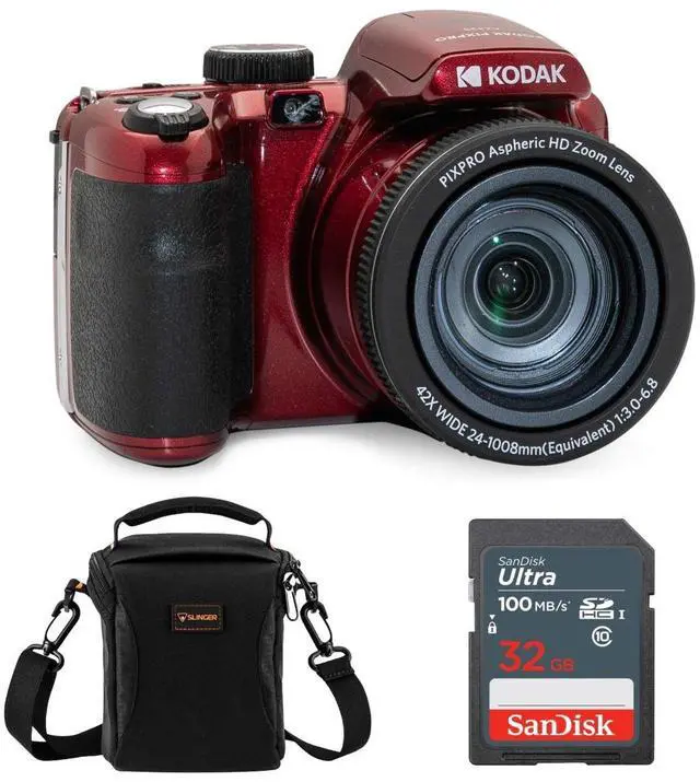 Main image of Kodak PIXPRO AZ425 Astro Zoom 20MP Full HD Digital Camera, Red, Bundle with 32GB Memory Card and Camera Bag
