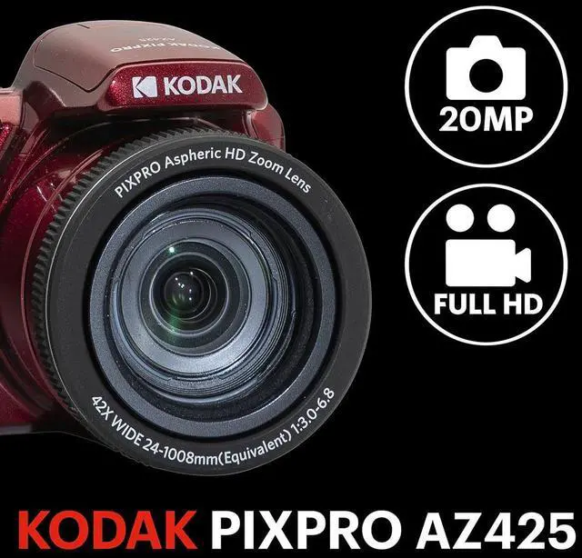 Alt view image 5 of 7 - Kodak PIXPRO AZ425 Astro Zoom 20MP Full HD Digital Camera, Red, Bundle with 32GB Memory Card and Camera Bag