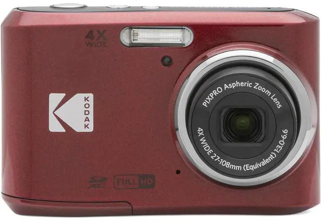 Main image of Kodak KODAK PIXPRO Friendly Zoom FZ45-RD 16MP Digital Camera with 4X Optical Zoom 27mm Wide Angle and 2.7" LCD Screen (Red) + 4-Pack Rechargeable AA Batteries, + Green Extreme Charger for AA/AAA