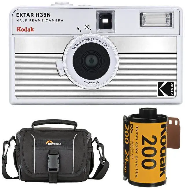 Main image of KODAK EKTAR H35N Half Frame Film Camera, Striped Silver with Start Shooting Kit