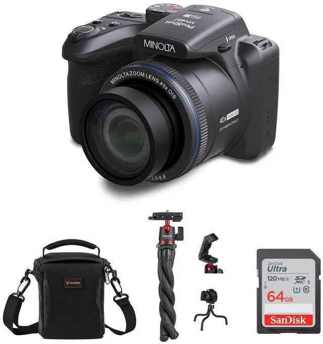 Main image of Minolta ProShot MN40Z 20MP Full HD Camera with 40x Optical Zoom, Black, Bundle with MT-11 Multifunctional Octopus Tripod, 64GB SDXC Memory Card and Shoulder Bag