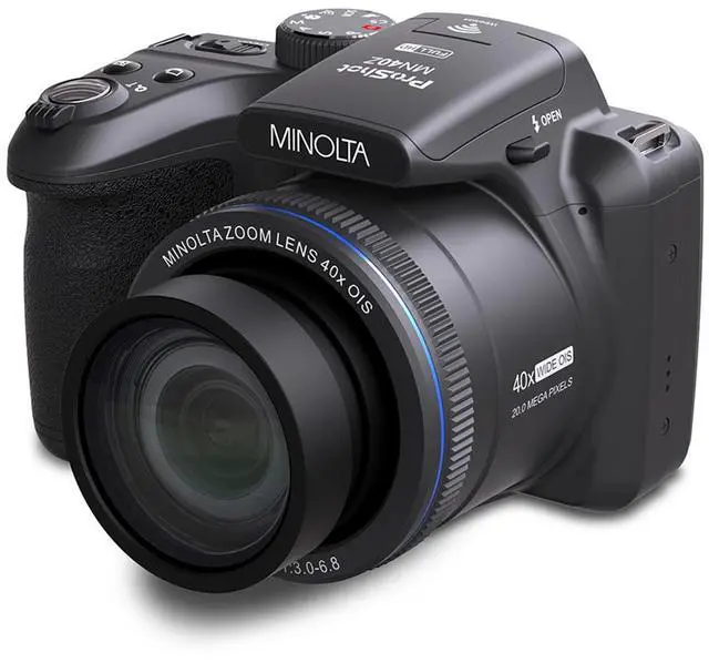 Alt view image 2 of 6 - Minolta ProShot MN40Z 20MP Full HD Camera with 40x Optical Zoom, Black, Bundle with MT-11 Multifunctional Octopus Tripod, 64GB SDXC Memory Card and Shoulder Bag