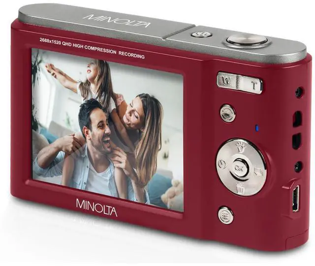 Alt view image 7 of 8 - Minolta MND20 44 MP / 2.7K Ultra HD Digital Camera (Red)