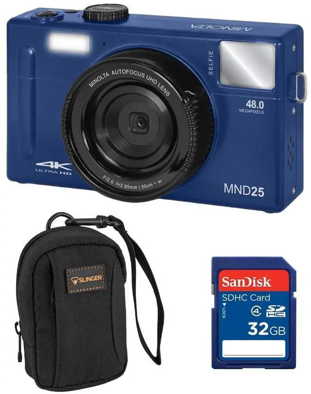 Main image of Minolta Minolta MND25 Digital Camera, 48 MP Autofocus, 4K Ultra HD Camera with Selfie Mirror & 32GB SD Card, Blue, Bundle with Slinger Camera Bag