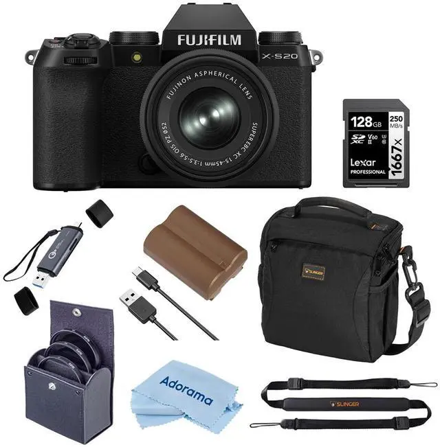 Main image of Fujifilm X-S20 Camera w/XC 15-45mm f/3.5-5.6 OIS PZ Lens, Black w/Essentials Kit