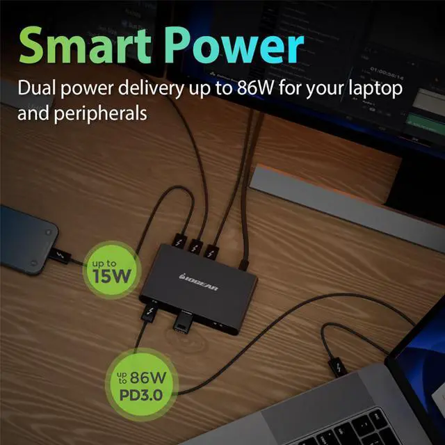 Alt view image 5 of 15 - IOGEAR Quantum Thunderbolt 4 Mini Docking Station - 8K - Dual Monitor - 86W Charger - USB-C - USB-A - 40Gbps  GTD4MHTAA