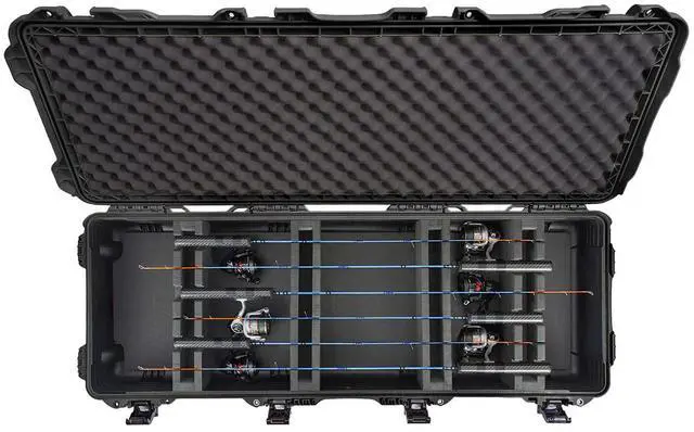 Alt view image 3 of 3 - Nanuk 990 Waterproof Hard Case with Foam Insert for 6 Ice Fishing Rods, Black