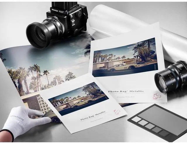 Alt view image 2 of 2 - hahnemuhle photorag metallic, 340gsm, fine art, natural white, hi-gloss inkjet paper