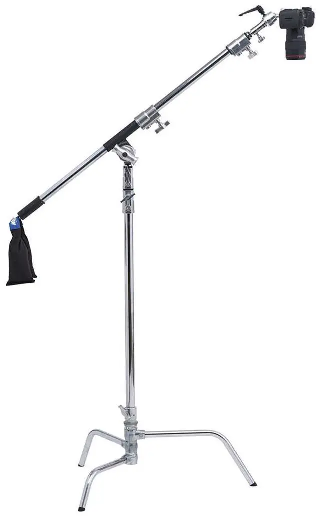 Alt view image 2 of 7 - Kupo 40" Master C-Stand with Turtle Base with Baby Boom, Grip Head, Camera Mounting Plate and 10 lbs Weight Bag
