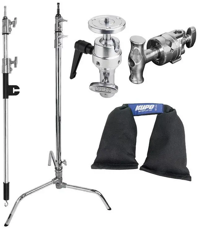 Main image of Kupo 40" Master C-Stand with Turtle Base with Baby Boom, Grip Head, Camera Mounting Plate and 10 lbs Weight Bag
