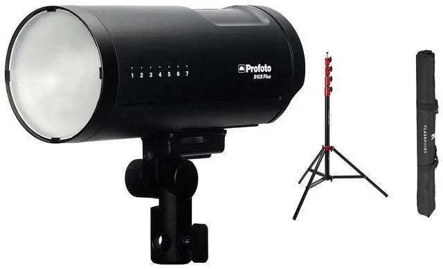 Main image of Profoto B10X Plus Off Camera Flash Head, Bundle with Flashpoint Pro Air-Cushioned Heavy-Duty Light Stand, Red/9.5'