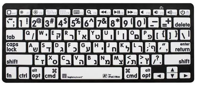 Main image of LogicKeyboard XL Print Wireless Bluetooth 3.0 Mini Keyboard (American English/Hebrew, Black on White)