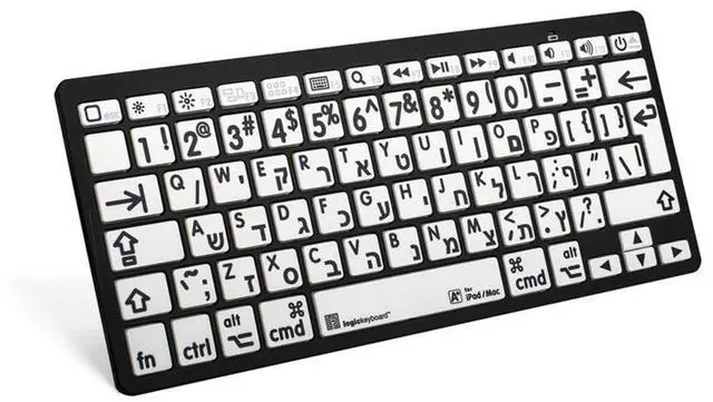 Alt view image 2 of 3 - LogicKeyboard XL Print Wireless Bluetooth 3.0 Mini Keyboard (American English/Hebrew, Black on White)