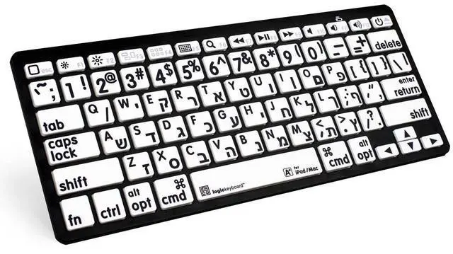 Alt view image 3 of 3 - LogicKeyboard XL Print Wireless Bluetooth 3.0 Mini Keyboard (American English/Hebrew, Black on White)