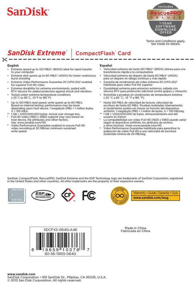 Alt view image 5 of 5 - SanDisk 64GB Extreme Compact Flash Memory Card - Pack of 2