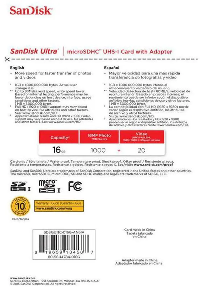 Alt view image 10 of 10 - SanDisk Ultra 16 GB Class 10/UHS-I microSDHC SDSQUNC016GAN6IA