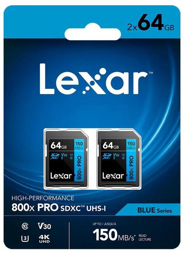 Alt view image 2 of 7 - Lexar Lexar High-Performance 800x 64GB SDHC/SDXC UHS-I Card (BLUE Series), 2-Pack