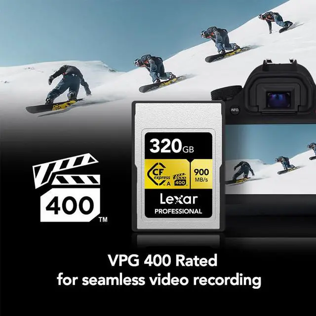 Alt view image 4 of 8 - Lexar 320GB Professional CFexpress Type A GOLD Series Memory Card  Up to 900MB/s Read  Cinema-quality 8K Video  Rated VPG 400 (LCAGOLD320G-RNENG)