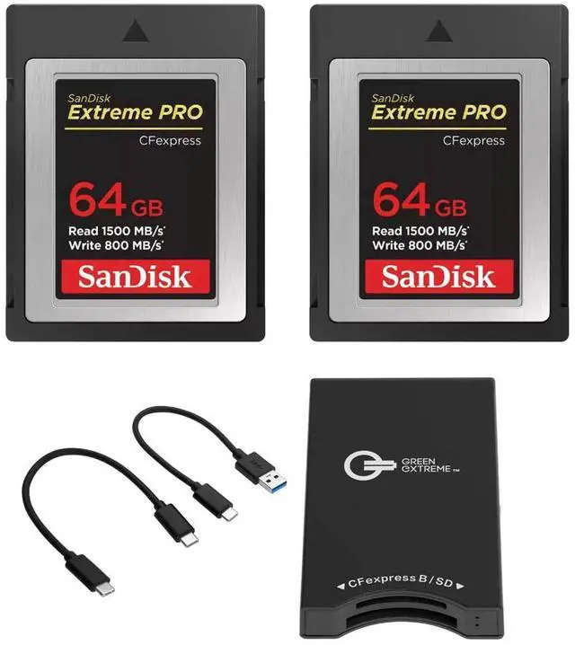 Main image of SanDisk 2 Pack Extreme PRO 64GB CFexpress Type-B Memory Card with SanDisk Extreme PRO CFexpress Card Reader