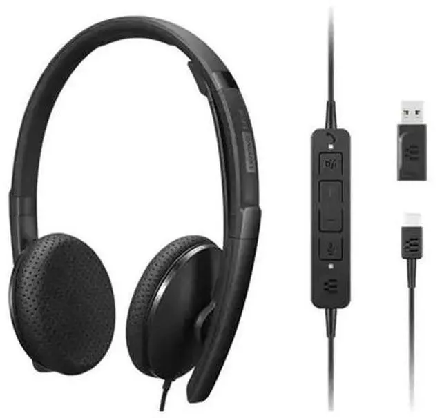 Alt view image 17 of 20 - Lenovo Wired VoIP Headset (Teams) - Stereo - USB Type C - Wired - 2.2 Kilo Ohm - 20 Hz - 20 kHz - Over-the-head - Binaural - Ear-cup - 5.86 ft Cable - Noise Cancelling Microphone - Black