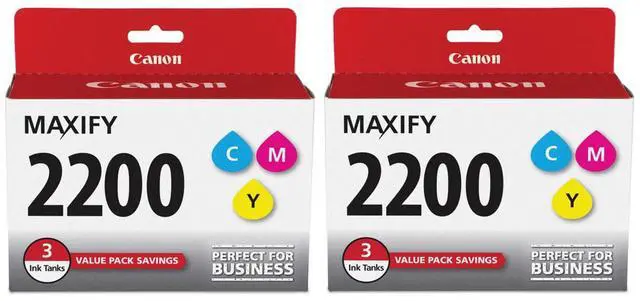 Main image of Canon PGI-2200 Cyan/Magenta/Yellow Ink Cartridges Pack for iB4020, iB4120, MB5020, MB5120, MB5320, MB5420 MAXIFY Series Printers, 2-Pack