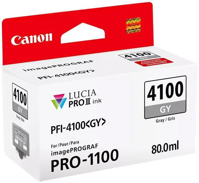 Alt view image 2 of 2 - Canon PFI-4100 80ml Pigment Ink Tank for imagePROGRAF PRO-1100 Printer, Gray
