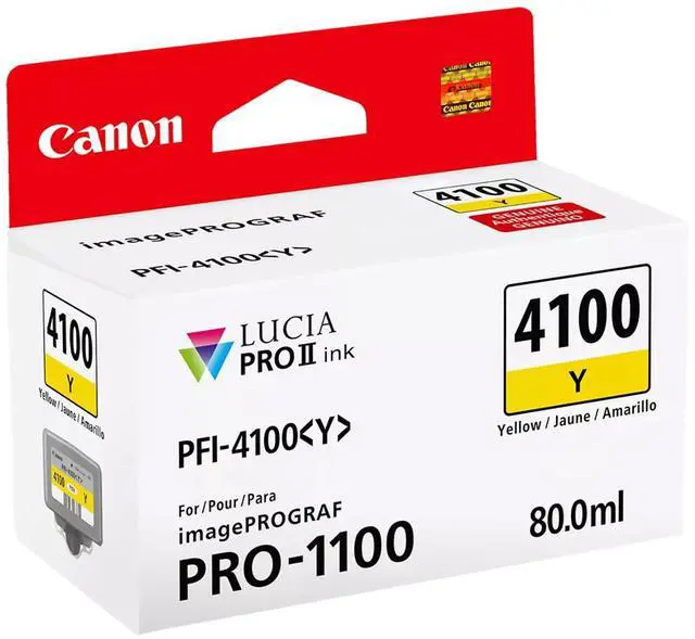 Alt view image 2 of 2 - Canon PFI-4100 80ml Pigment Ink Tank for imagePROGRAF PRO-1100 Printer, Yellow