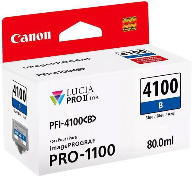 Alt view image 2 of 2 - Canon PFI-4100 80ml Pigment Ink Tank for imagePROGRAF PRO-1100 Printer, Blue