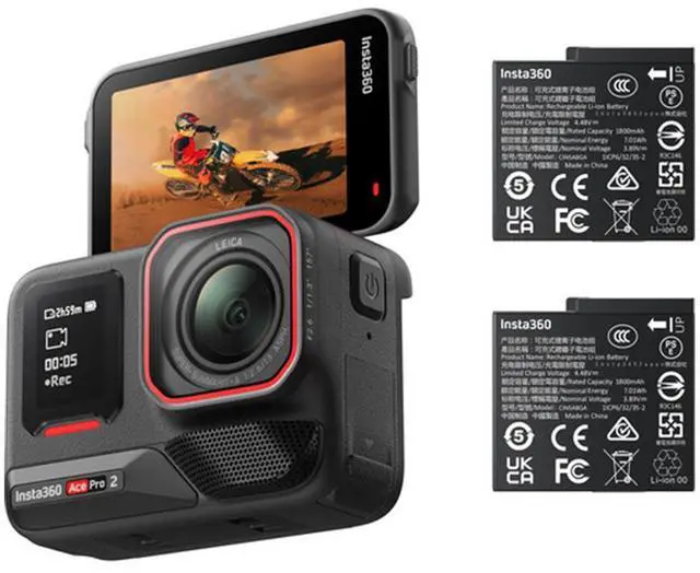 Alt view image 3 of 8 - Insta360 Ace Pro 2 Dual Battery Bundle -8K Waterproof Action Camera Co-Engineered with Leica, 1/1.3" Sensor, Dual AI Chip, Leading Low Light, Superior Audio, Flip Screen & AI Editing