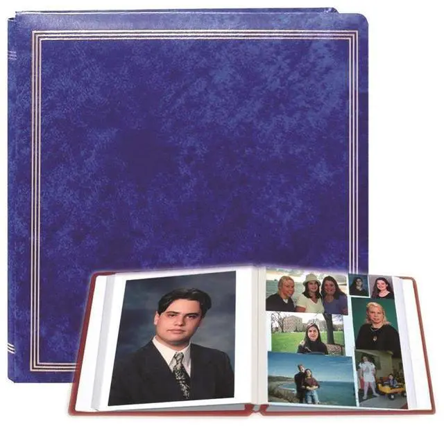 Alt view image 2 of 2 - Pioneer Photo Album X-Pando Post Bound, Magnetic Page Photo Album with Gold Trim, Holds 20 11x11" Photos, 1 Per Page, Royal Blue