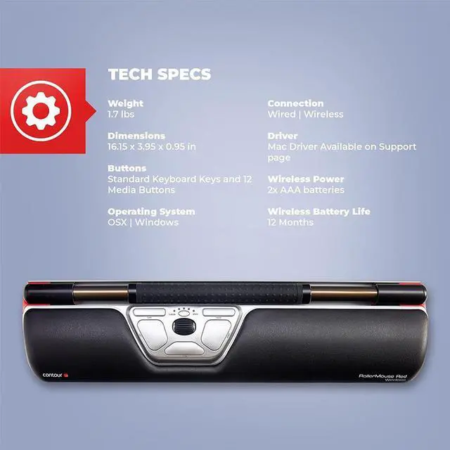 Alt view image 3 of 6 - Contour Design Ultimate Workstation RollerMouse Red & Balance Keyboard - CDRMREDUS10113