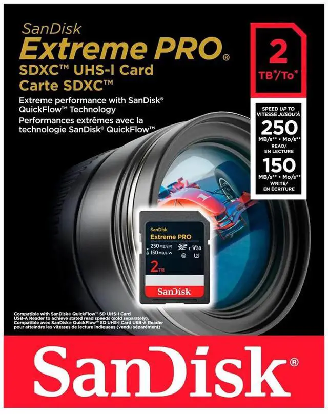 Alt view image 3 of 11 - SanDisk Extreme Pro 2TB Secure Digital Extended Capacity (SDXC) Memory Card Model SDSDXXD-2T00-GN4IN