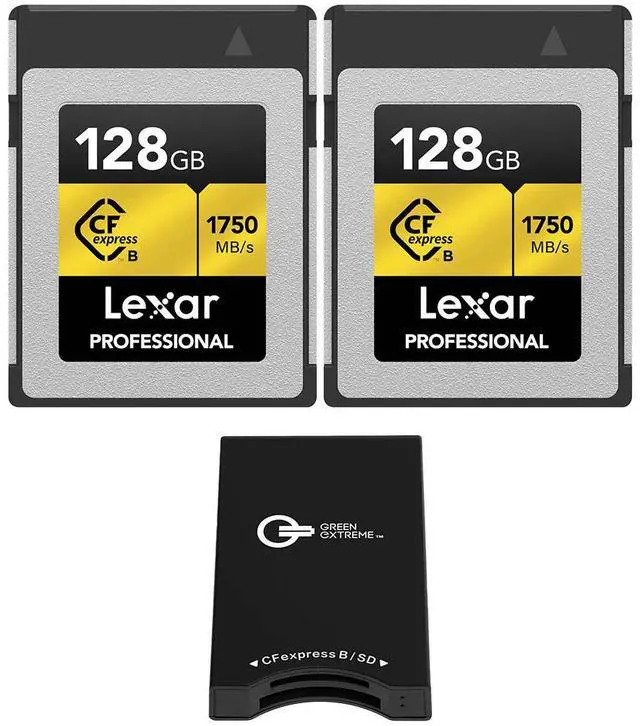 Main image of Lexar Gold Series Professional 128GB CFexpress Type-B Memory Card, 2-Pack, Bundle with USB-C Memory Card Reader