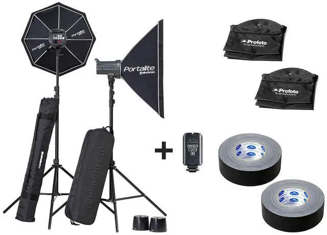 Main image of Elinchrom D-Lite RX 4, 4 Softbox To Go Kit, Bundle with 2"x55yds Gaffer Tapes and Sand Bags