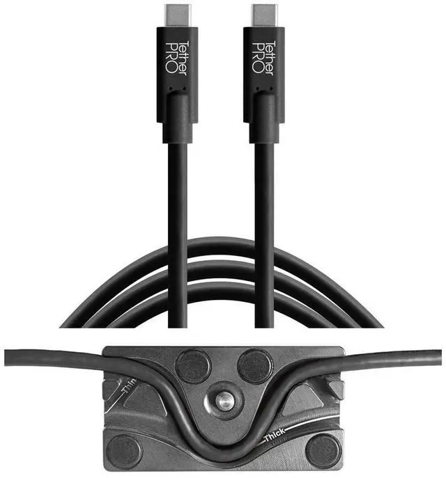 Main image of Tether Tools TetherBLOCK MC Multi Cable Mounting Plate with TetherPro 15' USB-C to USB-C Cable, Black