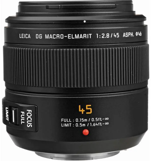 Alt view image 2 of 7 - Panasonic LUMIX G Leica DG Macro-Elmarit 45mm f/2.8 Aspherical Lens for Micro Four Thirds, Bundle with Lens Pouch, 46mm Filter Kit, Cleaning Kit, Lens Pen Cleaner and Microfiber Cleaning Cloth