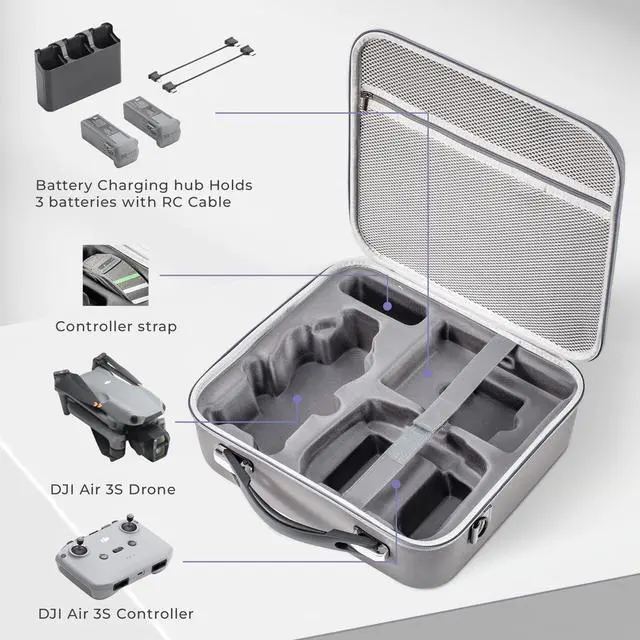 Alt view image 3 of 7 - Aries Carrying Case for DJI Air 3S Fly More Combo, Gray