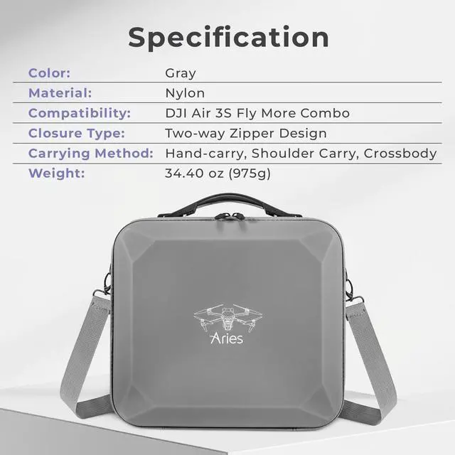 Alt view image 5 of 7 - Aries Carrying Case for DJI Air 3S Fly More Combo, Gray