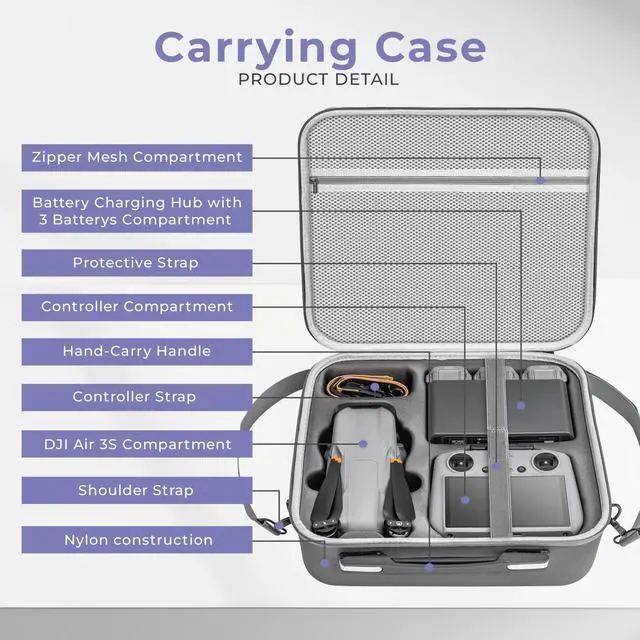 Alt view image 6 of 7 - Aries Carrying Case for DJI Air 3S Fly More Combo, Gray