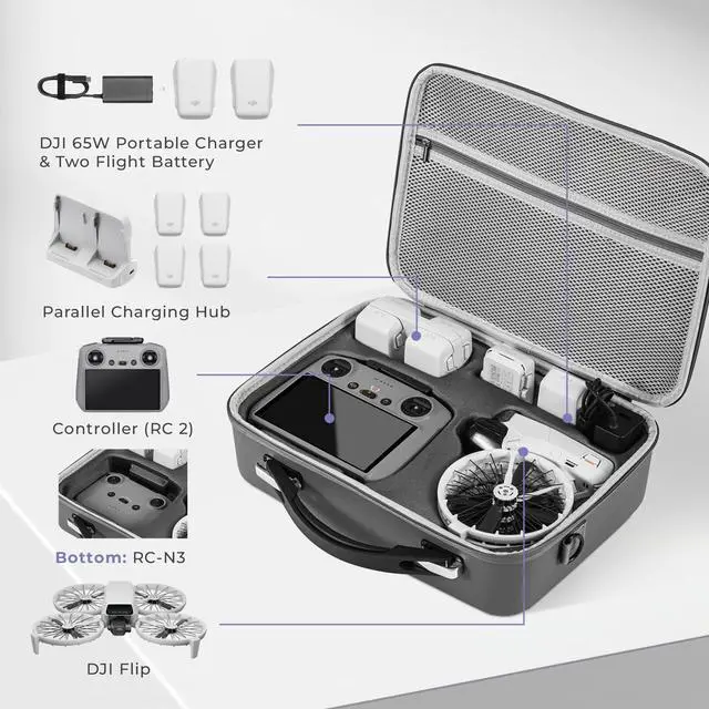 Alt view image 3 of 7 - Aries Carrying Case for DJI Flip Fly More Combo, Gray