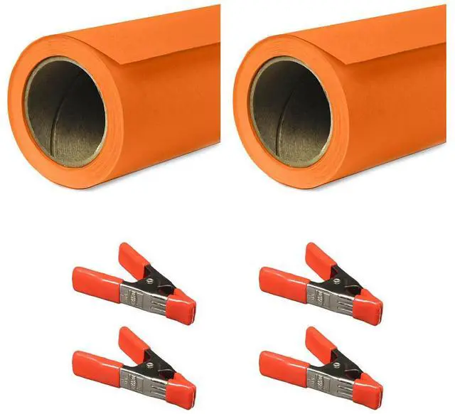 Main image of Savage 53"x36' Widetone Seamless Background Paper, Orange, 2-Pack, Bundle with 4x 1-1/4x1" Steel Spring Orange Clamp