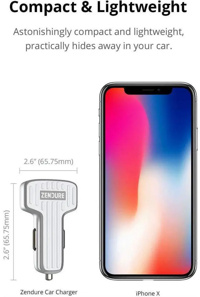 Alt view image 11 of 16 - Zendure 30W Dual USB Car Charger with QC 3.0 for iPhone X/8/7/Plus, iPad Pro/Air 2, Galaxy S9/S8/S7/S6/Edge/Plus, Note 8, LG, Pixel, HTC and More - Silver