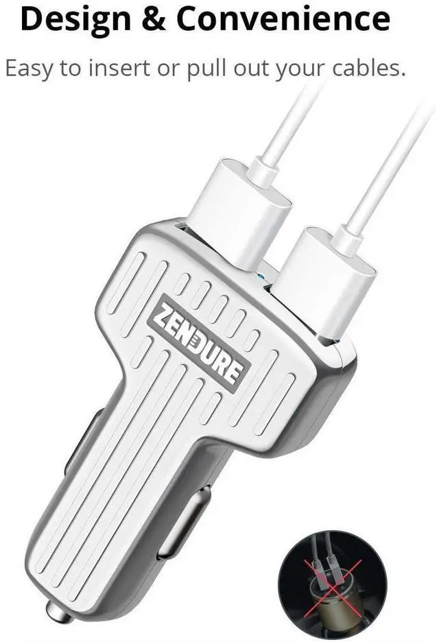 Alt view image 13 of 16 - Zendure 30W Dual USB Car Charger with QC 3.0 for iPhone X/8/7/Plus, iPad Pro/Air 2, Galaxy S9/S8/S7/S6/Edge/Plus, Note 8, LG, Pixel, HTC and More - Silver