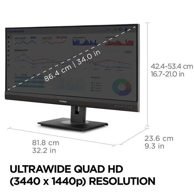 Alt view image 18 of 20 - ViewSonic VG3456a 34" 21:9 UltraWide QHD 1440p 100 Hz IPS Monitor with Ergonomics Design, 100W USB C, Docking Built-In, Gigabit Ethernet for Home and Office