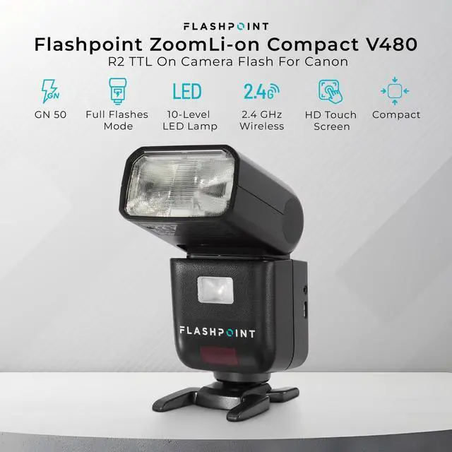 Alt view image 2 of 7 - Flashpoint Zoom Li-on Compact V480 R2 TTL On Camera Flash For Canon #FPLFSMZLCC