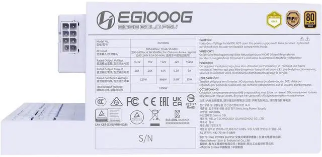 Alt view image 12 of 14 - Lian Li Edge Serie - 1000W Full Modular Power Supply (Fan USB Hub Included) - Gold - ATX 3.1 - PCIE 5.1 Support - 12V-2x6 Connector - L-Shape Design for Dual Chamber Case - White (EG1000G.WH)
