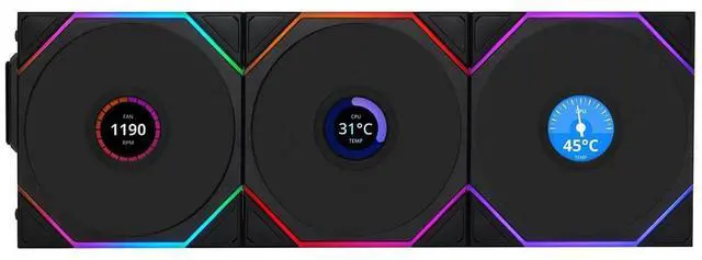 Alt view image 9 of 12 - Lian Li UNI Fan TL LCD 120 Wireless - Triple Pack - 2.4 GHz Wireless Controller Included - Daisy Chain & Infinity Mirror Design - LCD Display - Controller required. - Black (12TLLCD1W3B)