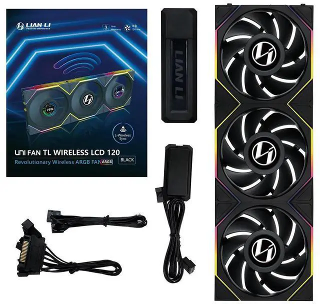Alt view image 12 of 12 - Lian Li UNI Fan TL LCD 120 Wireless - Triple Pack - 2.4 GHz Wireless Controller Included - Daisy Chain & Infinity Mirror Design - LCD Display - Controller required. - Black (12TLLCD1W3B)